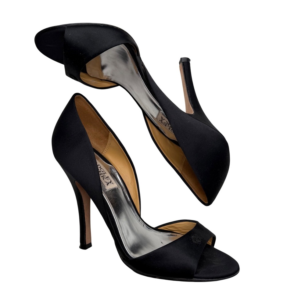 Badgley Mischka Satin d'Orsay Peep Toe Pumps Black Evening Wedding Heels Size 6M